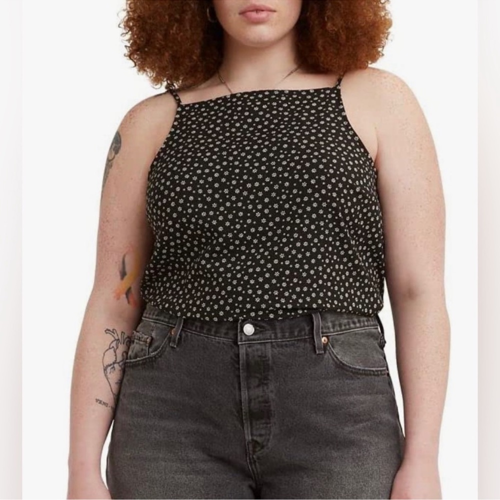LEVIS Camila Tie Back Camisole Tank Top Size 3X Black White Floral